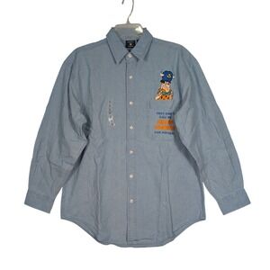 NWT Vintage S Warner Bros Fred Flintstone Grand Poobah Denim Shirt Men's Cartoon